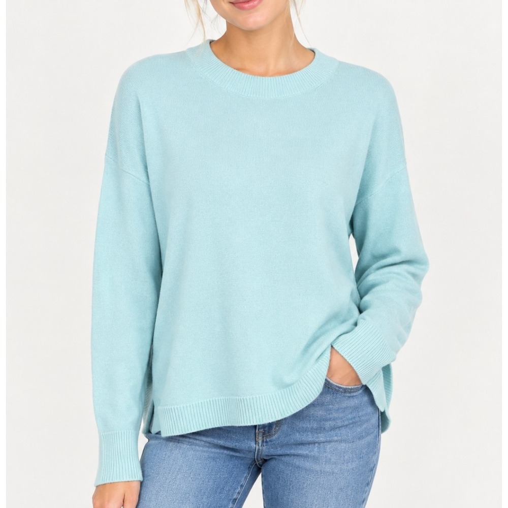 J.Crew Linen Blend Crewneck Sweater Women Large Blue Coastal Quiet Luxury Pastel